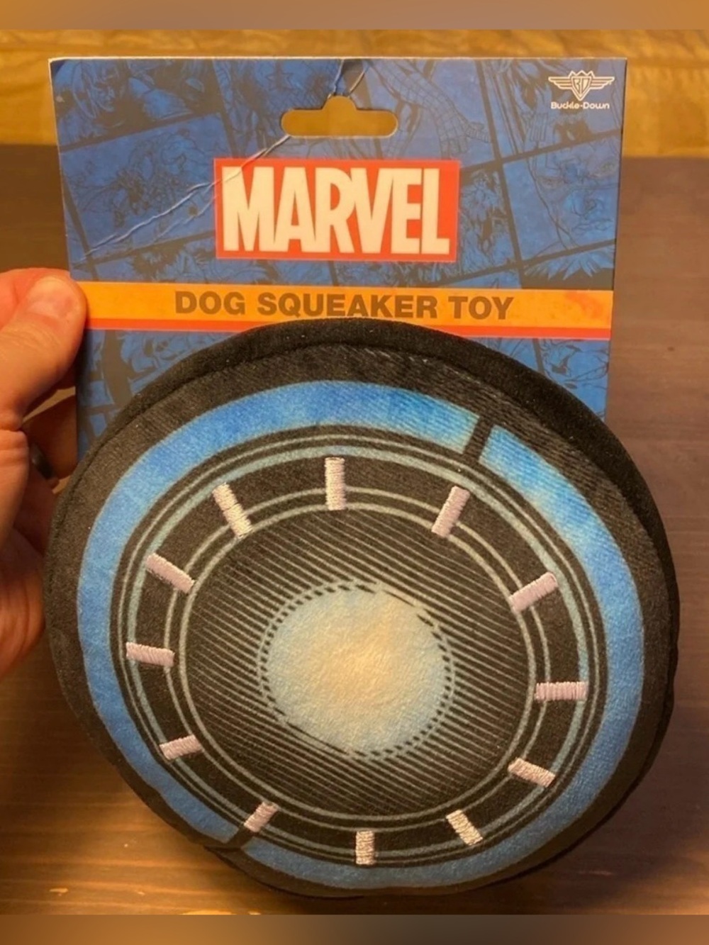 Marvel Iron Man Arc Reactor Plush Squeaker Dog Toy Disc Icon NWT